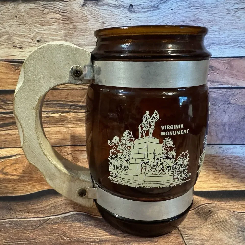 Vintage Gettysburg PA Souvenir Mug Siesta Ware Amber Glass Barrel Wood Handle